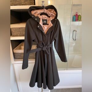 Women’s Hooded Trench Coat with Satin Lining - Black